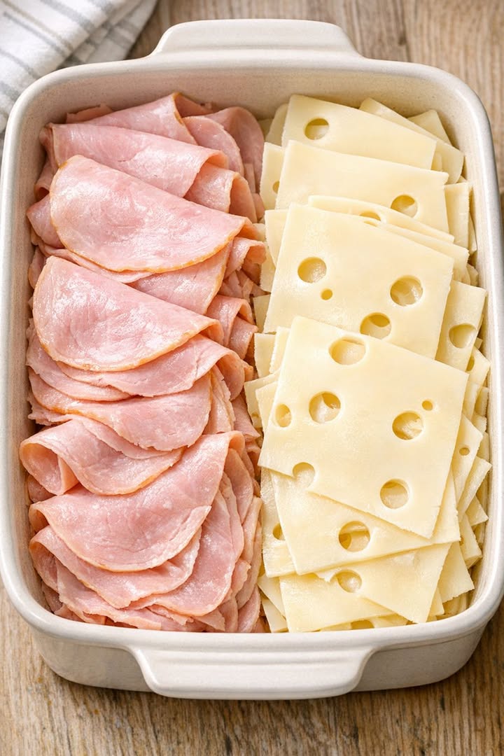 Layer ham and swiss cheese in a casserole dish and get a meal so ...